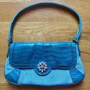 UNIQUE VINTAGE Teal Blue Croc Embossed Shoulder Bag